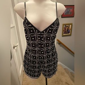 NBD romper black with white beading with pockets